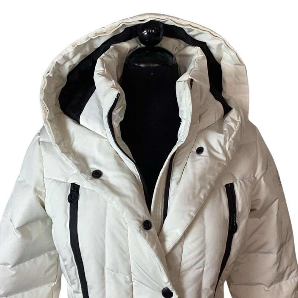 Michael Kors White Hooded Down Puffer Jacket Parka Women’s M Beautiful! - Picture 3 of 16